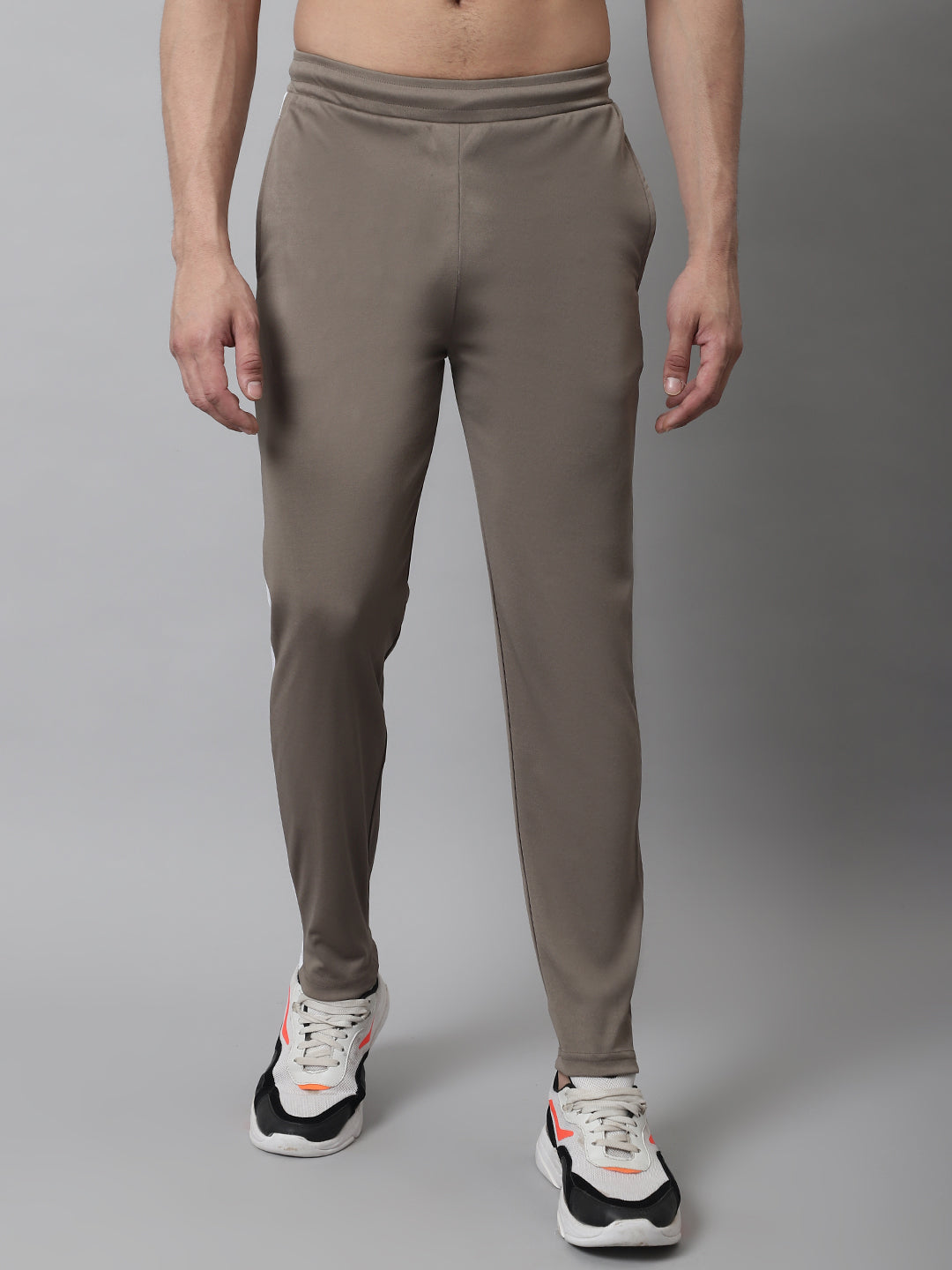Jainish Men's Brown and White Striped Streachable Lycra Trackpants | Grocsy