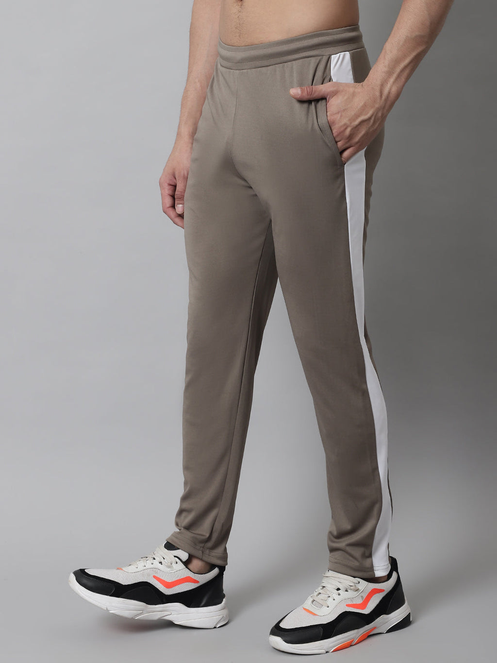 Jainish Men's Brown and White Striped Streachable Lycra Trackpants | Grocsy