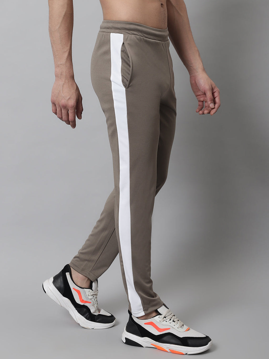 Jainish Men's Brown and White Striped Streachable Lycra Trackpants | Grocsy