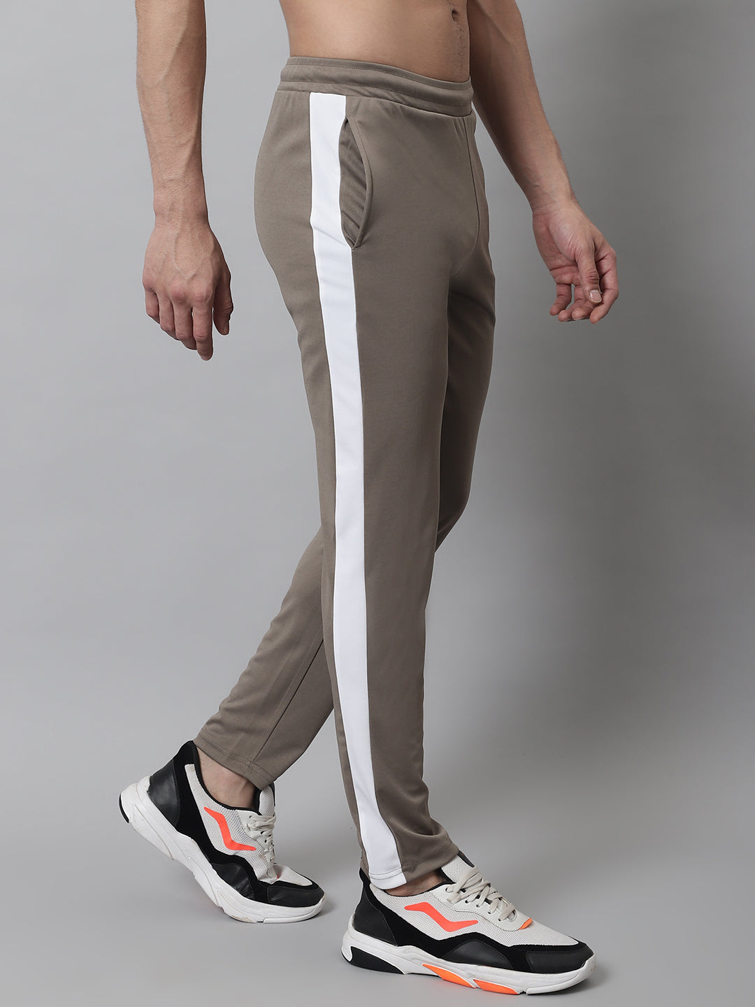 Jainish Men's Brown and White Striped Streachable Lycra Trackpants | Grocsy