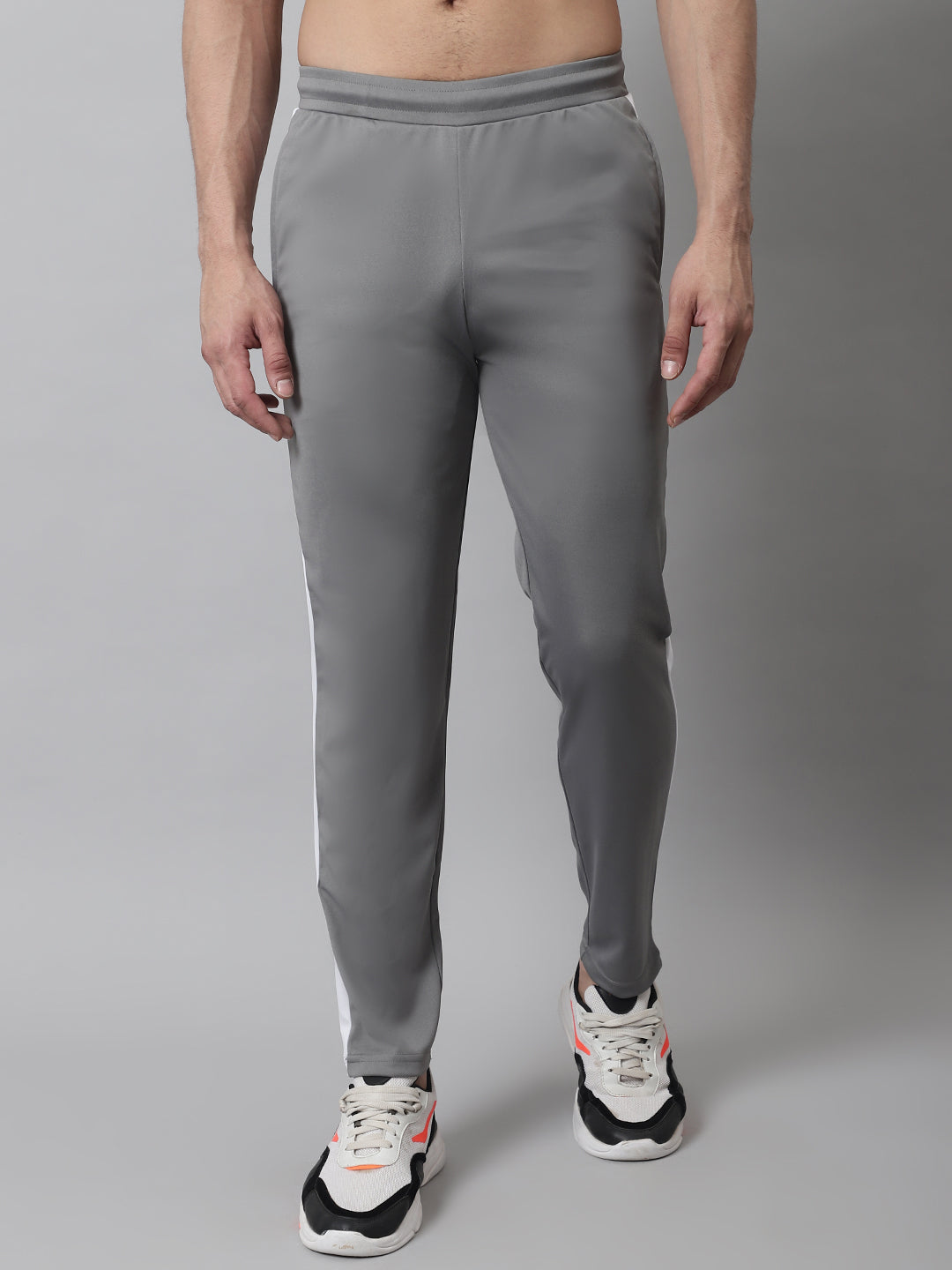 Jainish Men's Grey and White Striped Streachable Lycra Trackpants | Grocsy