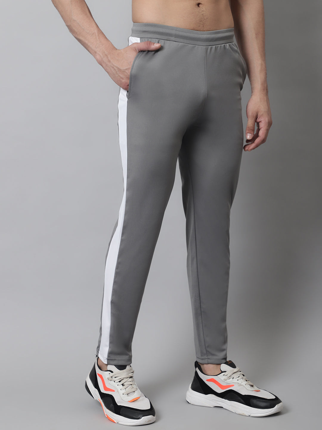 Jainish Men's Grey and White Striped Streachable Lycra Trackpants | Grocsy