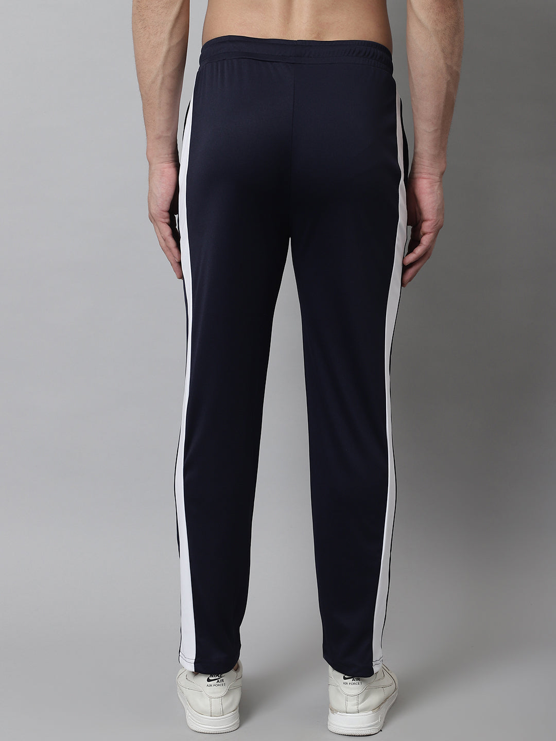 Jainish Men's Navy Blue and White Striped Streachable Lycra Trackpants | Grocsy