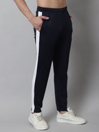 Jainish Men's Navy Blue and White Striped Streachable Lycra Trackpants | Grocsy