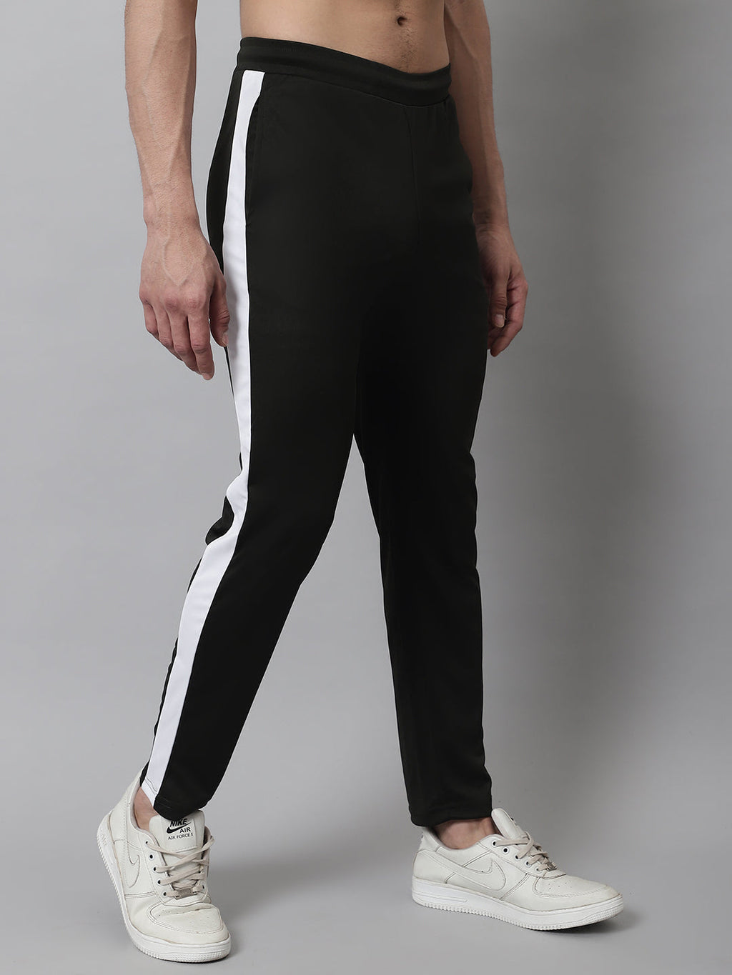 Jainish Men's Olive Green and White Striped Streachable Lycra Trackpants | Grocsy