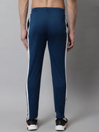 Jainish Men's Peacock Blue and White Striped Streachable Lycra Trackpants | Grocsy