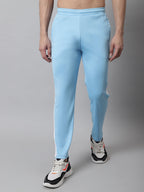 Jainish Men's Sky Blue and White Striped Streachable Lycra Trackpants | Grocsy