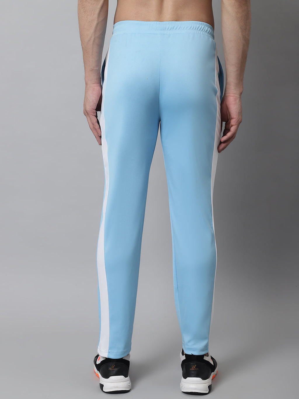 Jainish Men's Sky Blue and White Striped Streachable Lycra Trackpants | Grocsy