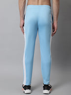 Jainish Men's Sky Blue and White Striped Streachable Lycra Trackpants | Grocsy