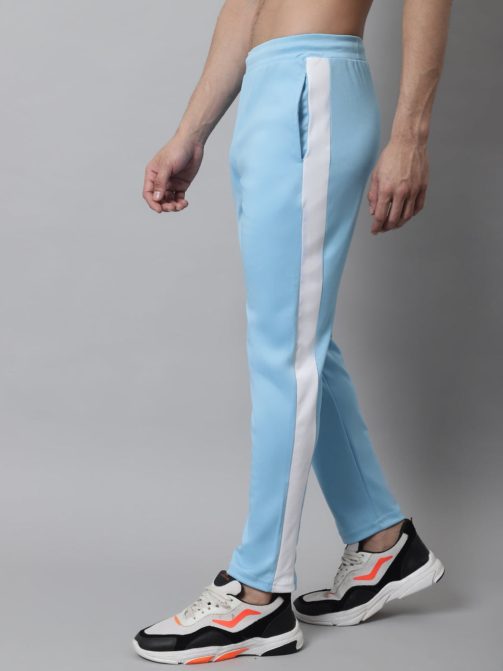 Jainish Men's Sky Blue and White Striped Streachable Lycra Trackpants | Grocsy