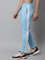 Jainish Men's Sky Blue and White Striped Streachable Lycra Trackpants | Grocsy