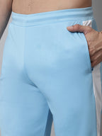 Jainish Men's Sky Blue and White Striped Streachable Lycra Trackpants | Grocsy
