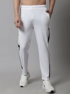 Jainish Men's White and Black Striped Streachable Lycra Trackpants | Grocsy