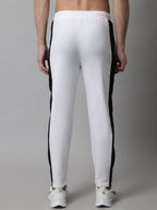 Jainish Men's White and Black Striped Streachable Lycra Trackpants | Grocsy