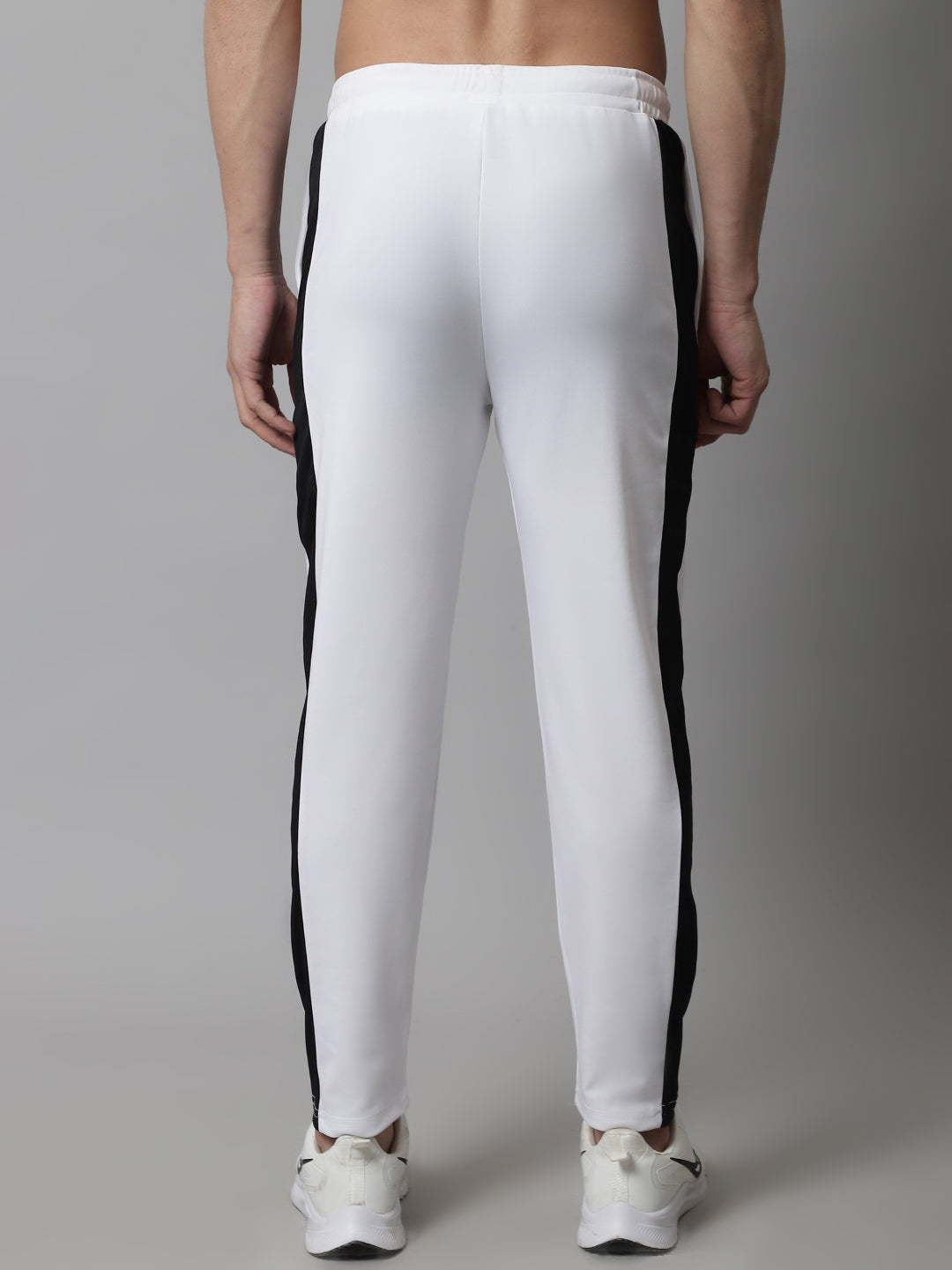Jainish Men's White and Black Striped Streachable Lycra Trackpants | Grocsy