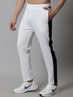 Jainish Men's White and Black Striped Streachable Lycra Trackpants | Grocsy