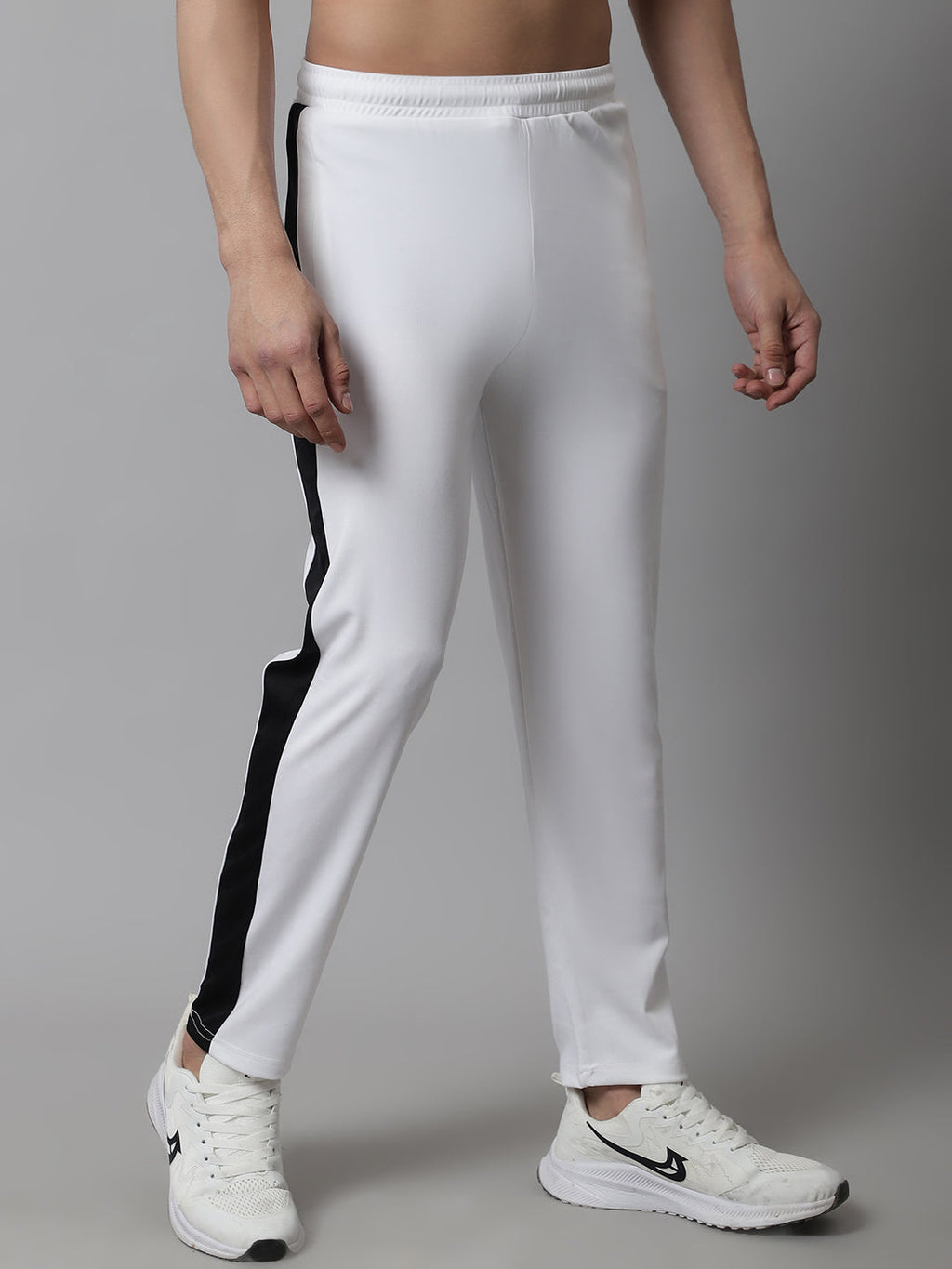 Jainish Men's White and Black Striped Streachable Lycra Trackpants | Grocsy
