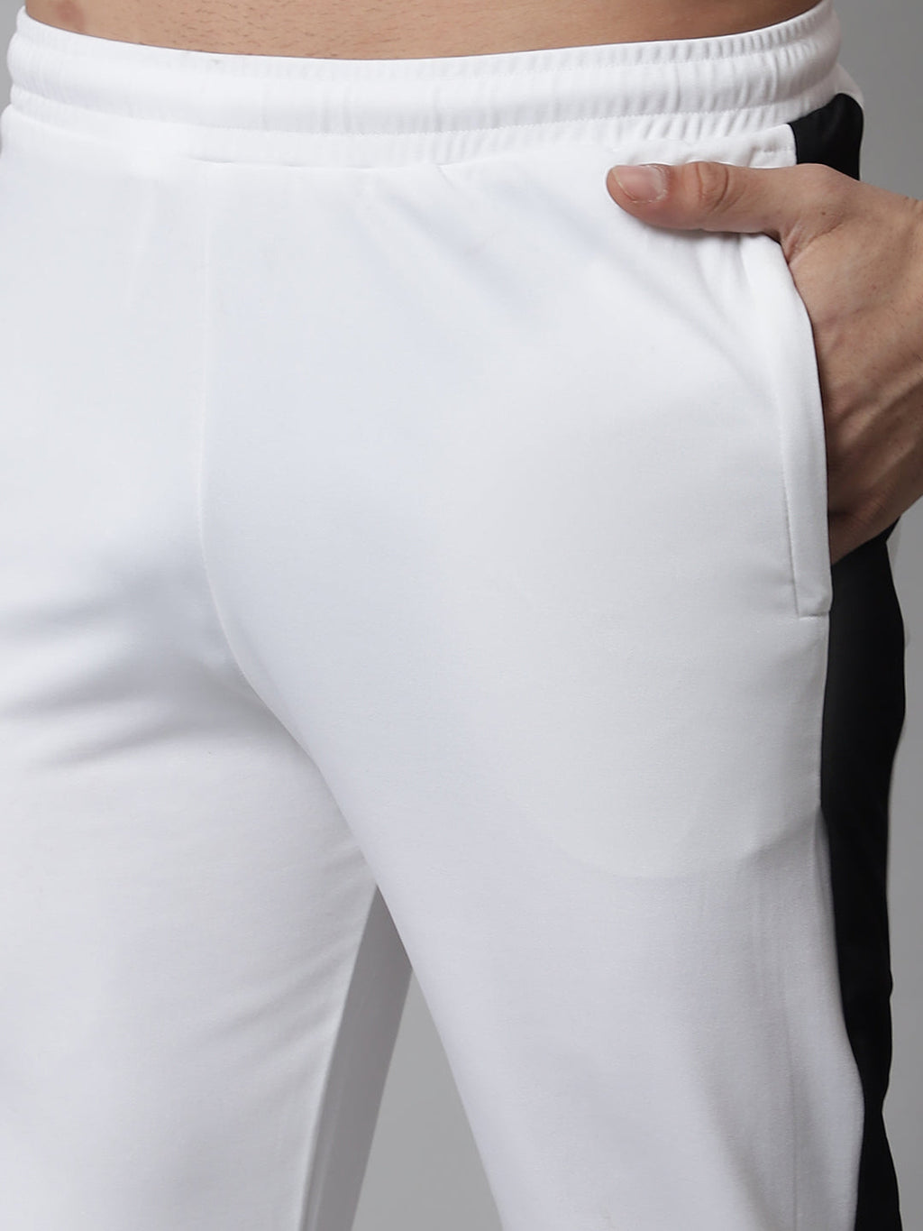 Jainish Men's White and Black Striped Streachable Lycra Trackpants | Grocsy