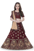 Dwiden Maroon Gulab Tafetta Sattin Semi-Stitched Girl'S Lehenga Choli | Grocsy