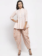 Jompers Women Orange and White Striped Kurta with Dhoti Pants | Grocsy
