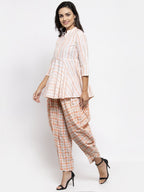 Jompers Women Orange and White Striped Kurta with Dhoti Pants | Grocsy