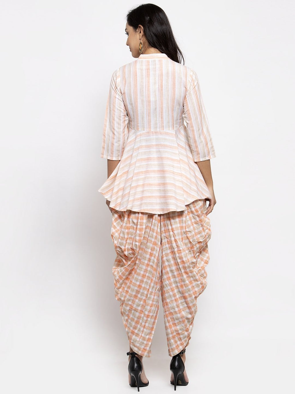 Jompers Women Orange and White Striped Kurta with Dhoti Pants | Grocsy