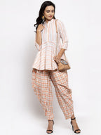 Jompers Women Orange and White Striped Kurta with Dhoti Pants | Grocsy