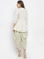 Jompers Women Green and White Striped Kurta with Dhoti Pants | Grocsy