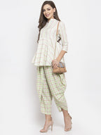 Jompers Women Green and White Striped Kurta with Dhoti Pants | Grocsy