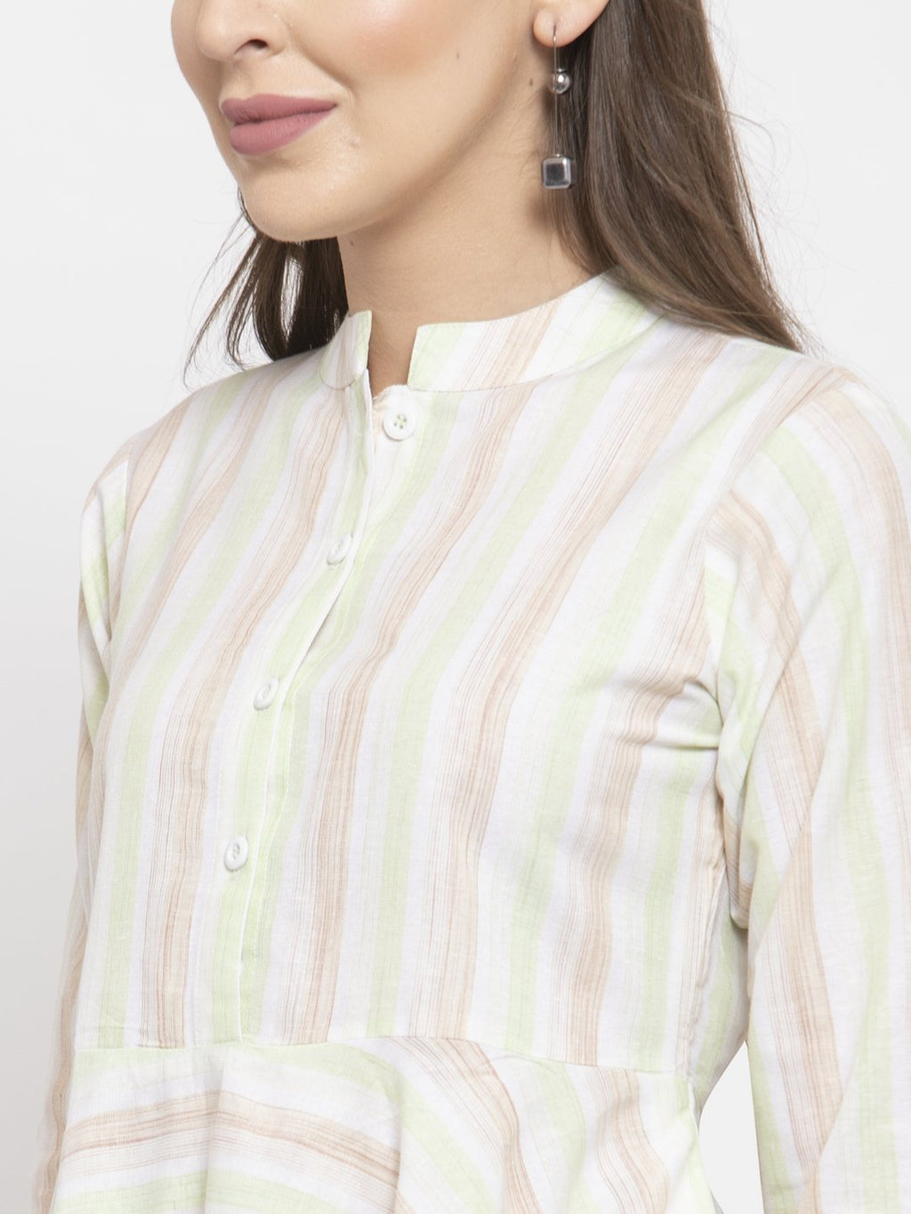 Jompers Women Green and White Striped Kurta with Dhoti Pants | Grocsy