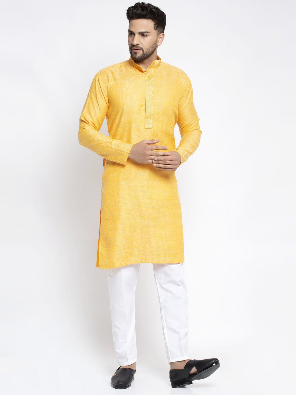 Jompers Men's Yellow Woven Kurta Payjama Sets | Grocsy