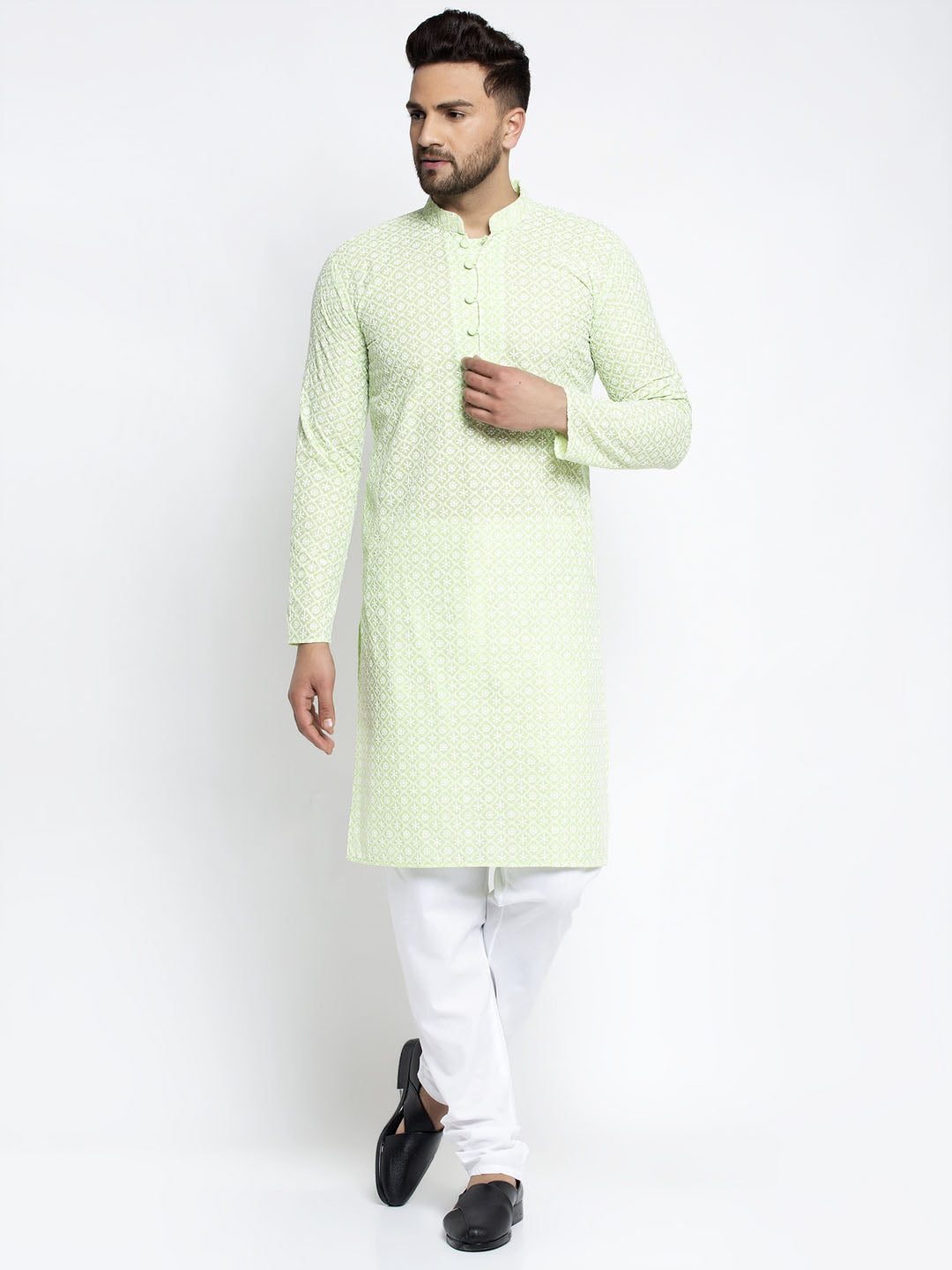 Jompers Men's Dark-Green Embroidered Kurta Only | Grocsy