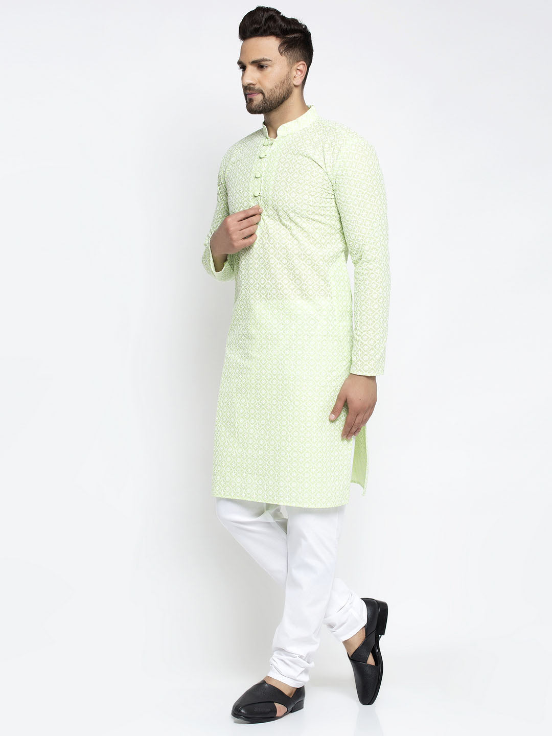 Jompers Men's Dark-Green Embroidered Kurta Only | Grocsy