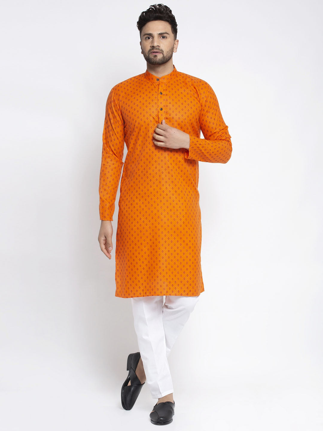 Jompers Men's Orange Printed Kurta Payjama Sets | Grocsy