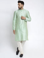 Jompers Men's Green Solid Dupion Silk Kurta Only | Grocsy