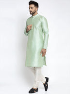 Jompers Men's Green Solid Dupion Silk Kurta Payjama Set | Grocsy