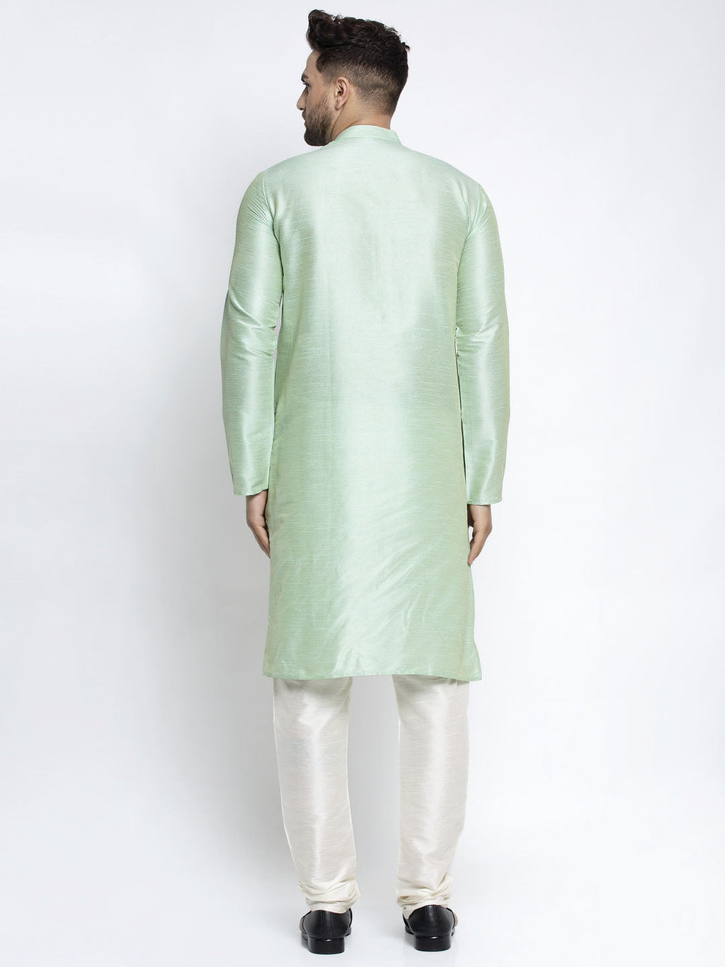 Jompers Men's Green Solid Dupion Silk Kurta Payjama Set | Grocsy