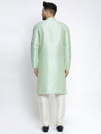 Jompers Men's Green Solid Dupion Silk Kurta Payjama Set | Grocsy