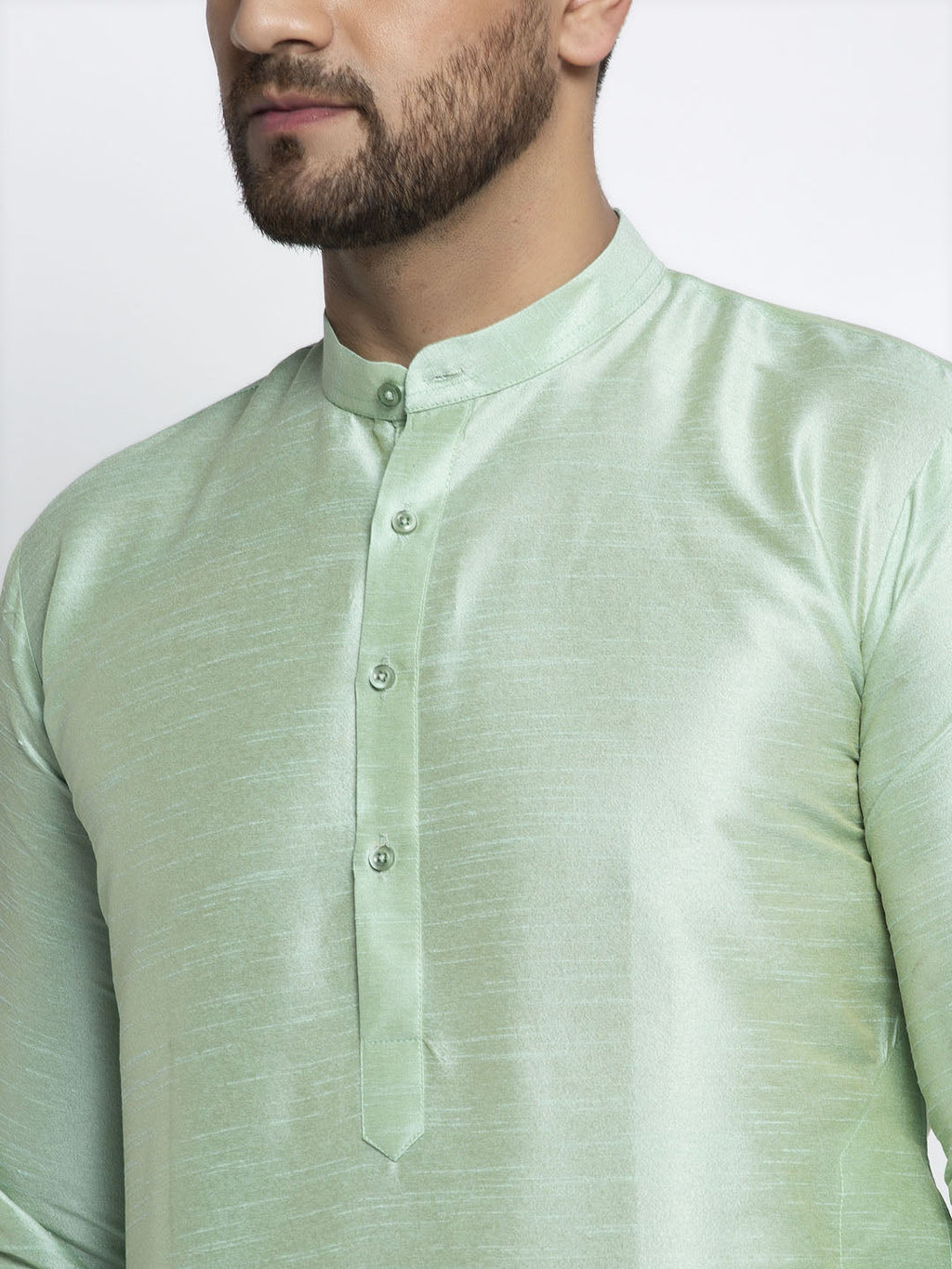 Jompers Men's Green Solid Dupion Silk Kurta Payjama Set | Grocsy