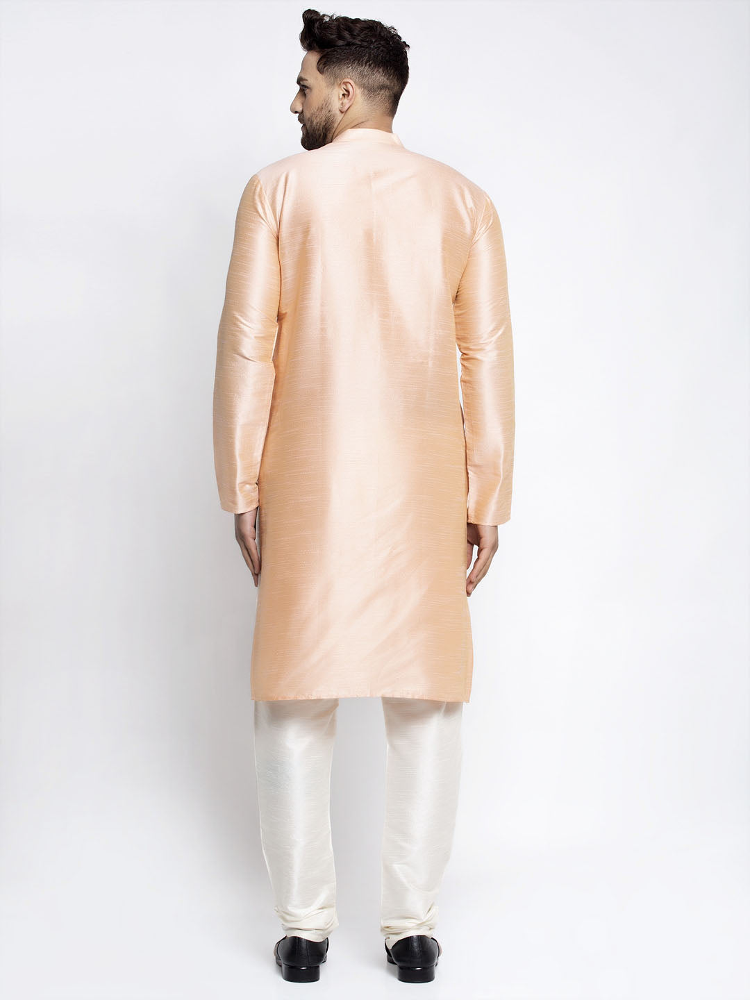 Jompers Men's Peach Solid Dupion Silk Kurta Only | Grocsy