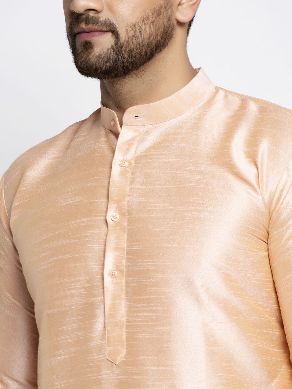 Jompers Men's Peach Solid Dupion Silk Kurta Payjama Set | Grocsy