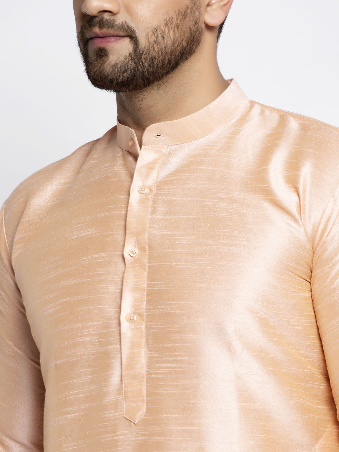 Jompers Men's Peach Solid Dupion Silk Kurta Payjama Set | Grocsy
