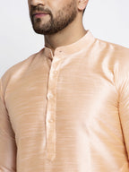 Jompers Men's Peach Solid Dupion Silk Kurta Only | Grocsy