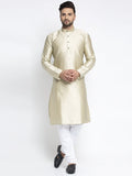 Jompers Men Beige & White Woven Design Kurta with Pyjamas | Grocsy