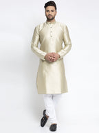 Jompers Men Beige & White Woven Design Kurta with Pyjamas | Grocsy