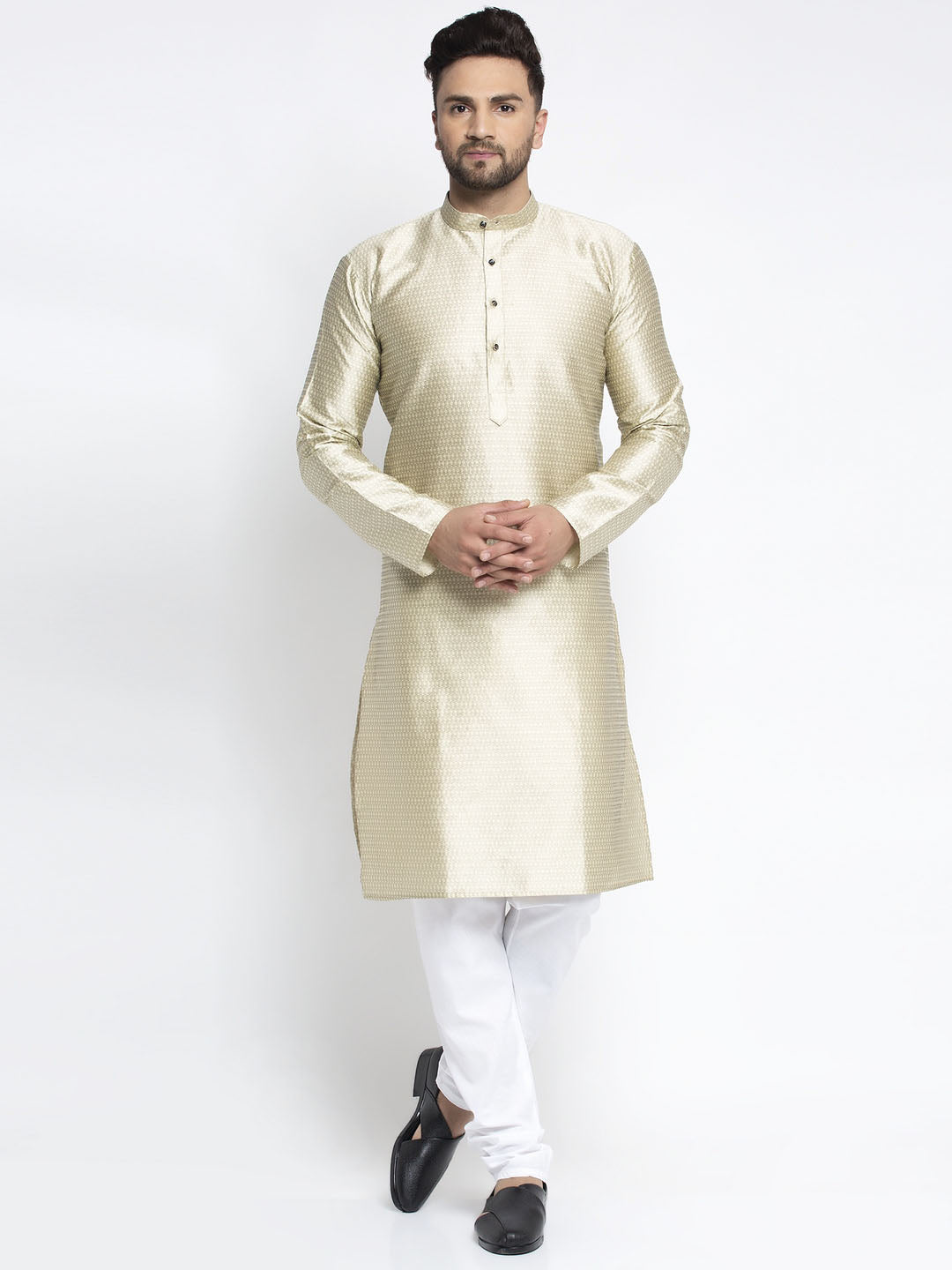 Jompers Men Beige & White Woven Design Kurta with Pyjamas | Grocsy