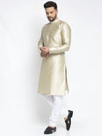Jompers Men Beige & White Woven Design Kurta with Pyjamas | Grocsy