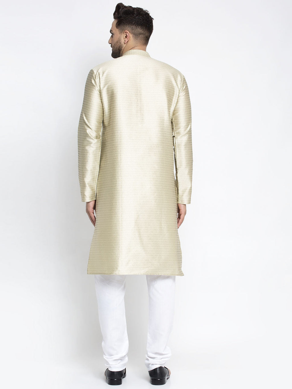 Jompers Men Beige & White Woven Design Kurta with Pyjamas | Grocsy