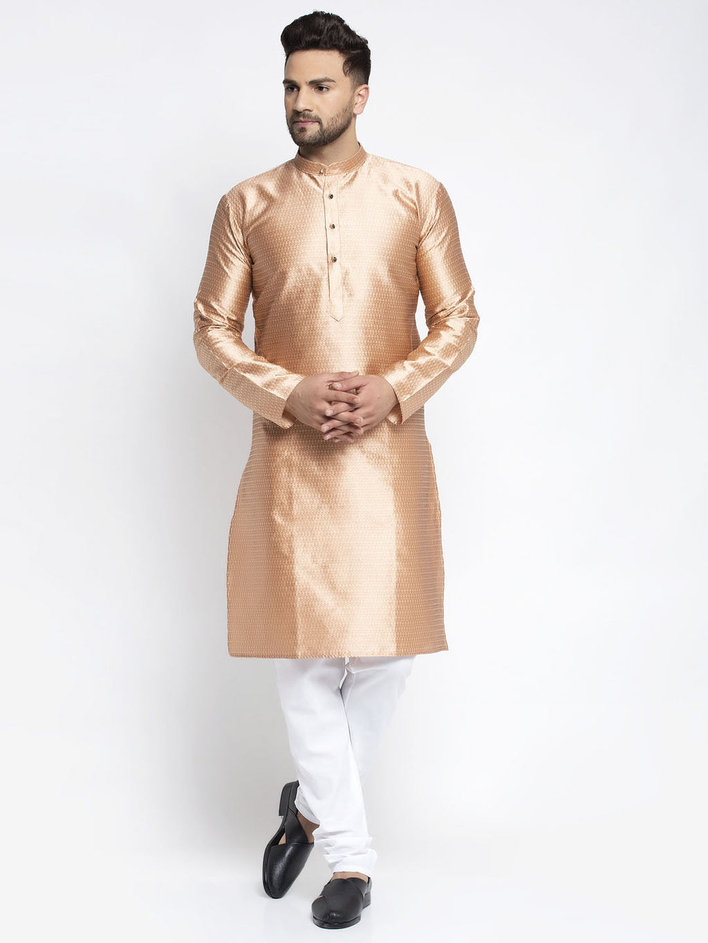 Jompers Men Bronze & White Woven Design Kurta with Pyjamas | Grocsy