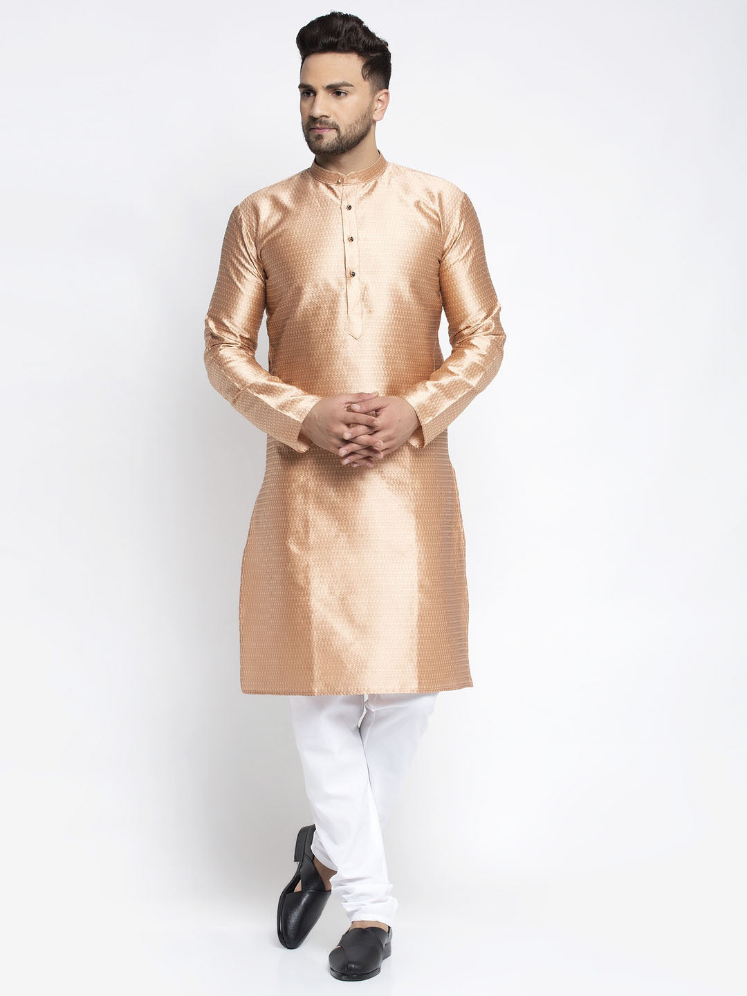 Jompers Men Bronze & White Woven Design Kurta with Pyjamas | Grocsy